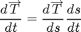 $$\frac{d\overrightarrow T}{dt}= \frac{d\overrightarrow T}{ds}\frac{ds}{dt}$$