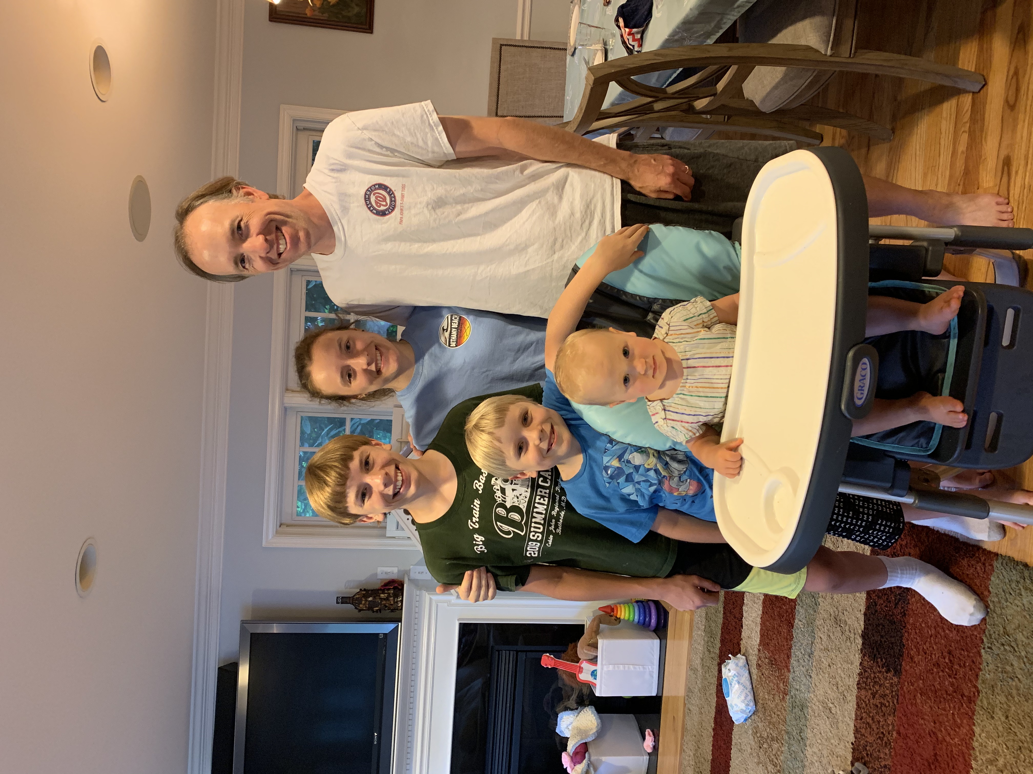 Eddie, Michelle, Chris, Sean, and Leah posing while celebrating Leah's 1st birthday on June 28th, 2020