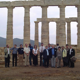 HERCMA 2005, Athens, Greece, September 2005. The photo is taken at Sounion. Huckle, Albrecher, me, Venturino, Ramsay, Skeldon, Fischer, Penrose, Morales, Lipitakis, Asano and wife, Jun-Zhi