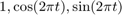 $1,\cos(2\pi t),\sin(2\pi t)$