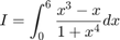 $$I = \int_0^6 \frac{x^3-x}{1+x^4} dx$$