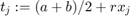 $t_j:=(a+b)/2+rx_j$